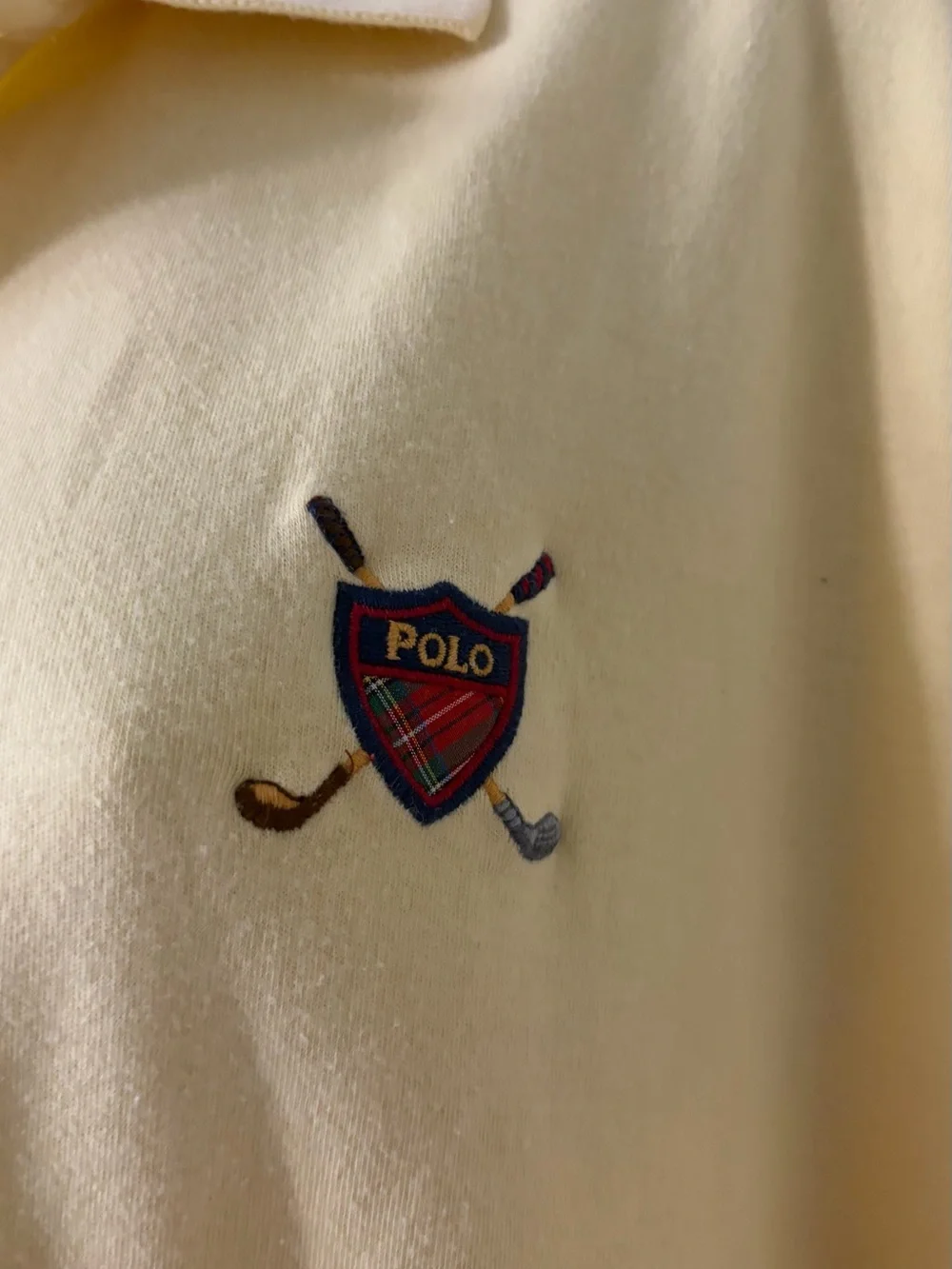 Vintage Polo Golf Ralph Lauren Yellow Polo Shirt Golf Crest Made in USA Size XL